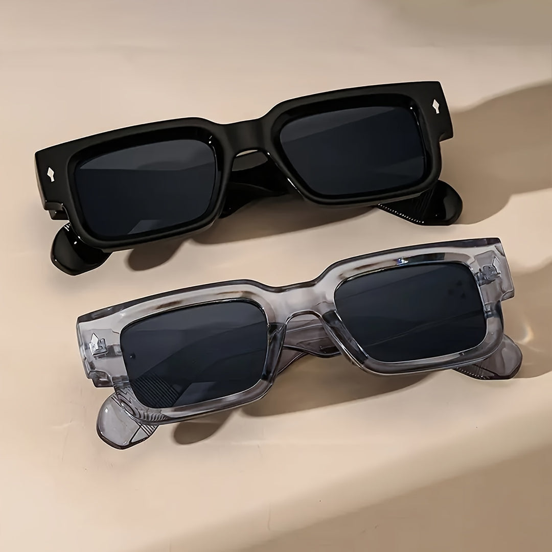 Luna Moda Simone retro square sunglasses in black and translucent grey with polarized UV400 lenses.