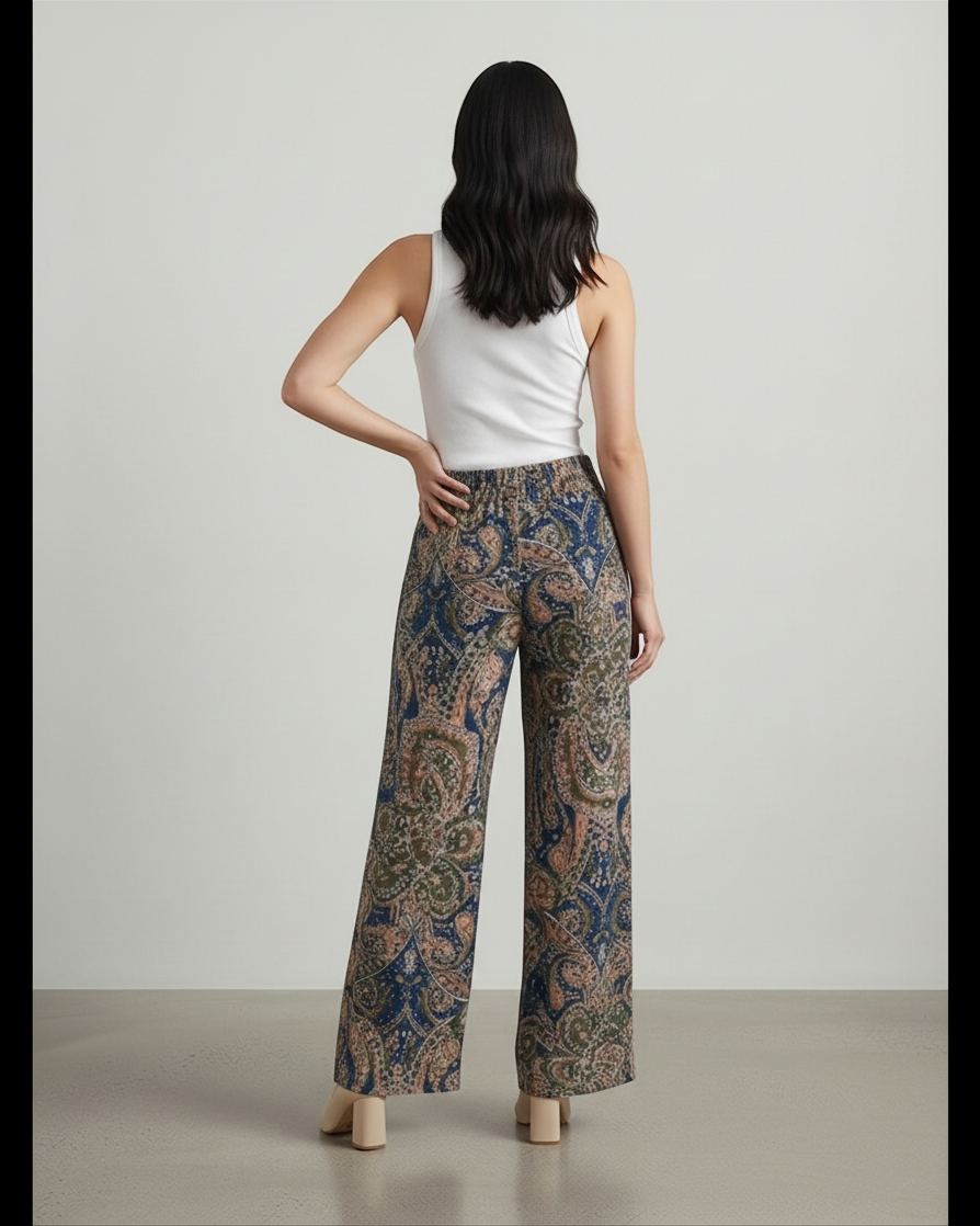 MELANIA – Pantaloni ampi con stampa paisley multicolore