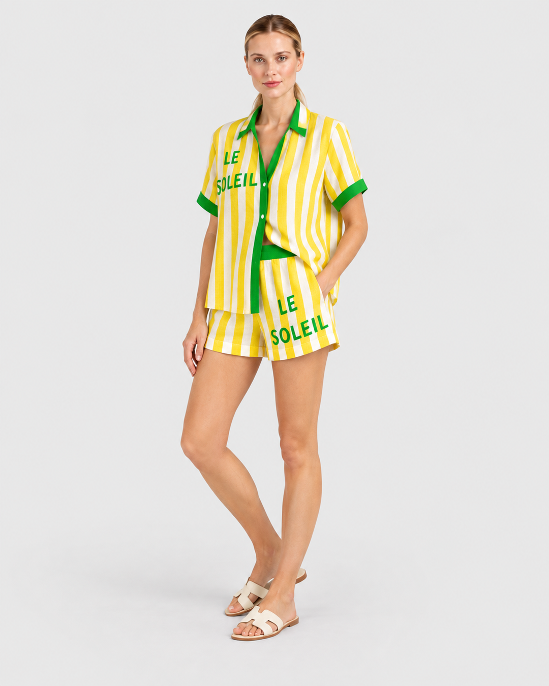 AMALIA – Completo estivo in lino giallo a righe