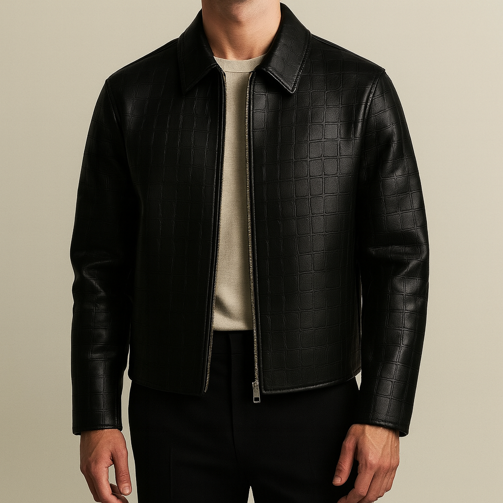 Giacca in Pelle con Stampa Crocodile
