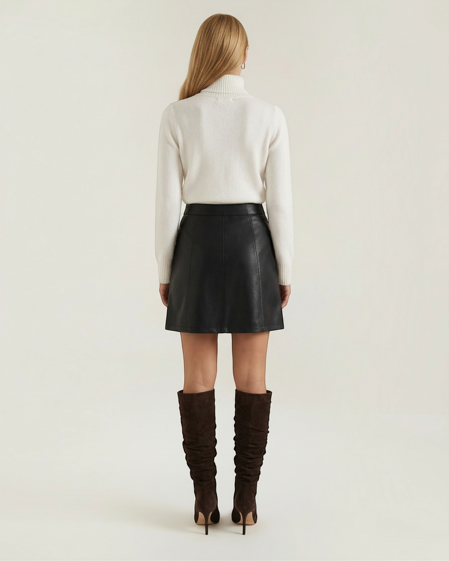 EDDA – Minigonna nera in pelle vegana con zip frontale