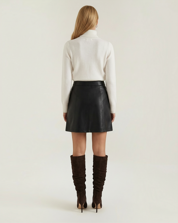 EDDA – Minigonna nera in pelle vegana con zip frontale