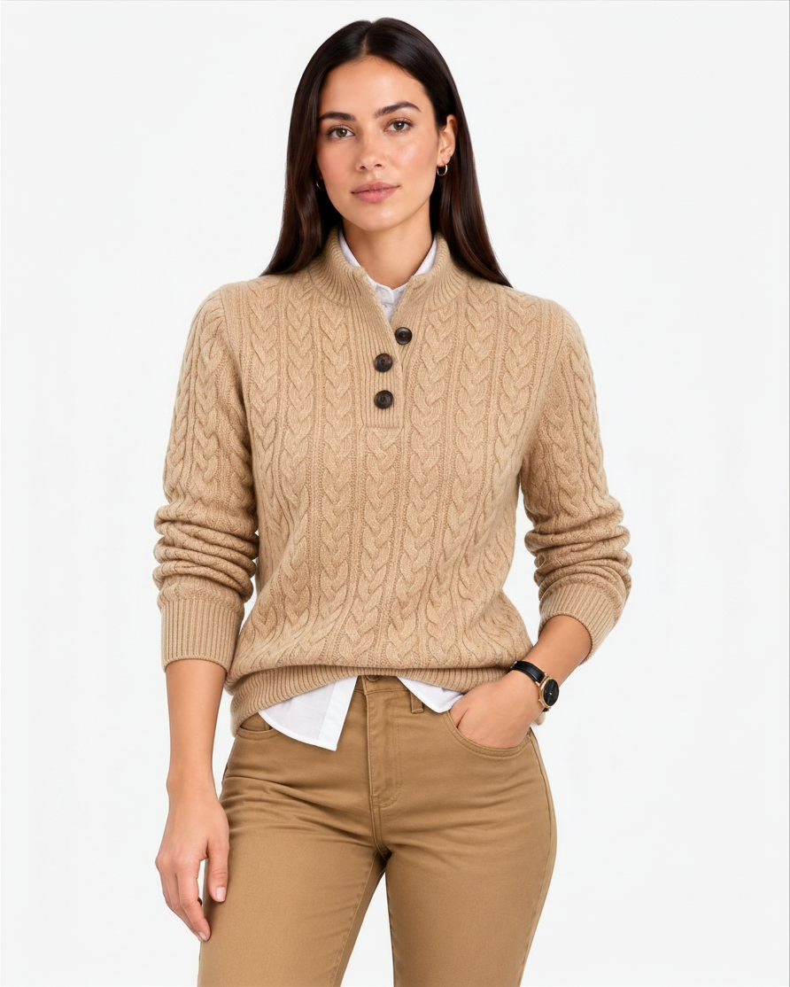 Monica – Maglione con collo alto e bottoni in bianco | Luna Moda