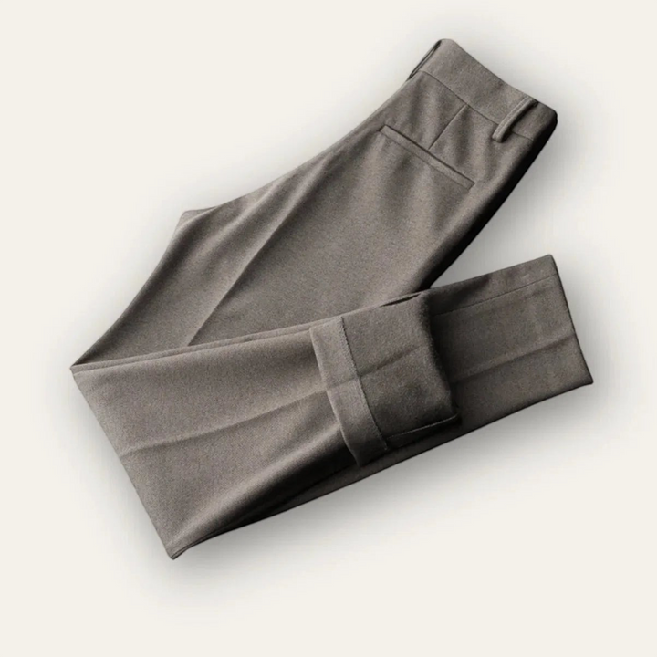 Luna Moda JAMES grey polyester and wool blend trousers with a structured fit and cuffed hem for autumn wear.