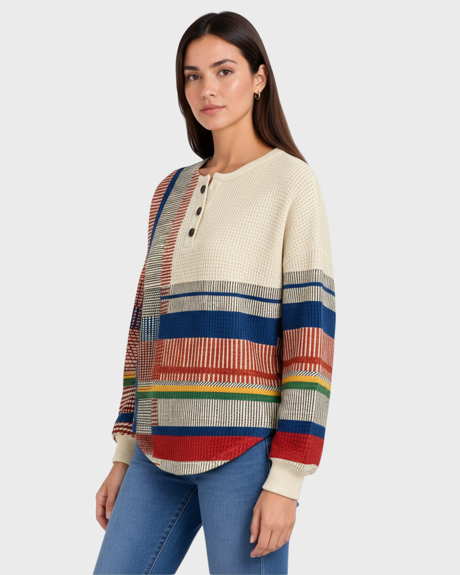 Berenice – Maglia Henley a righe patchwork in multicolore | Luna Moda