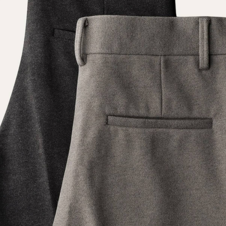 Luna Moda JAMES trousers in charcoal and grey wool-polyester blend with structured waistband and back pockets