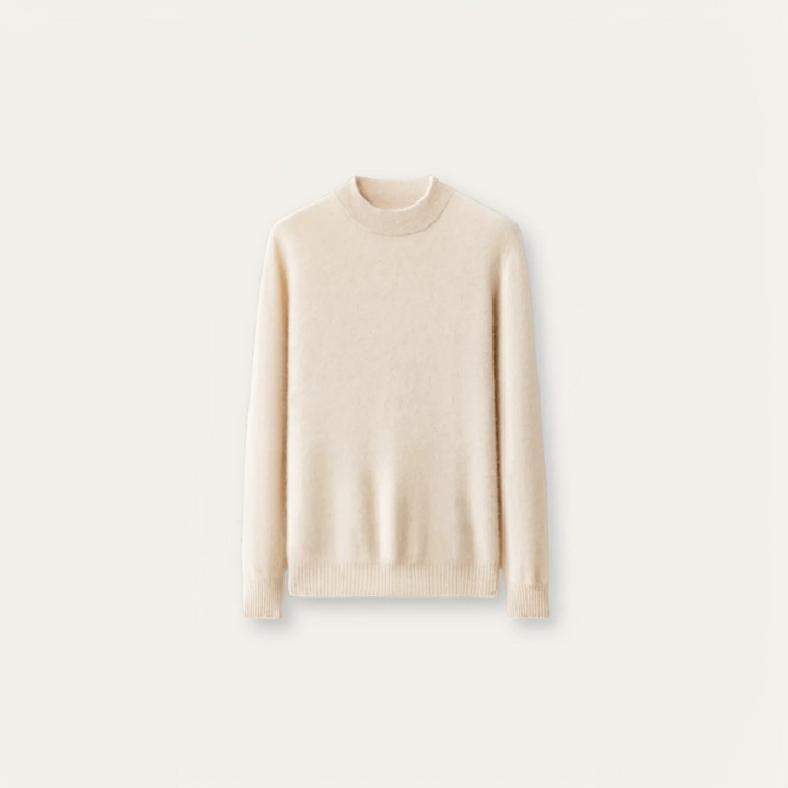 Luna Moda beige cashmere and wool blend sweater with a mock neck and ribbed hem and cuffs