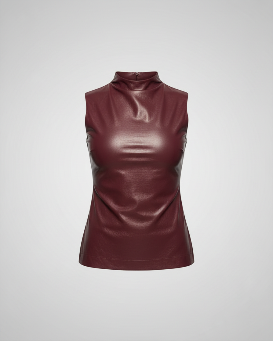 AMBRA - Top smanicato in pelle a vestibilità sagomata