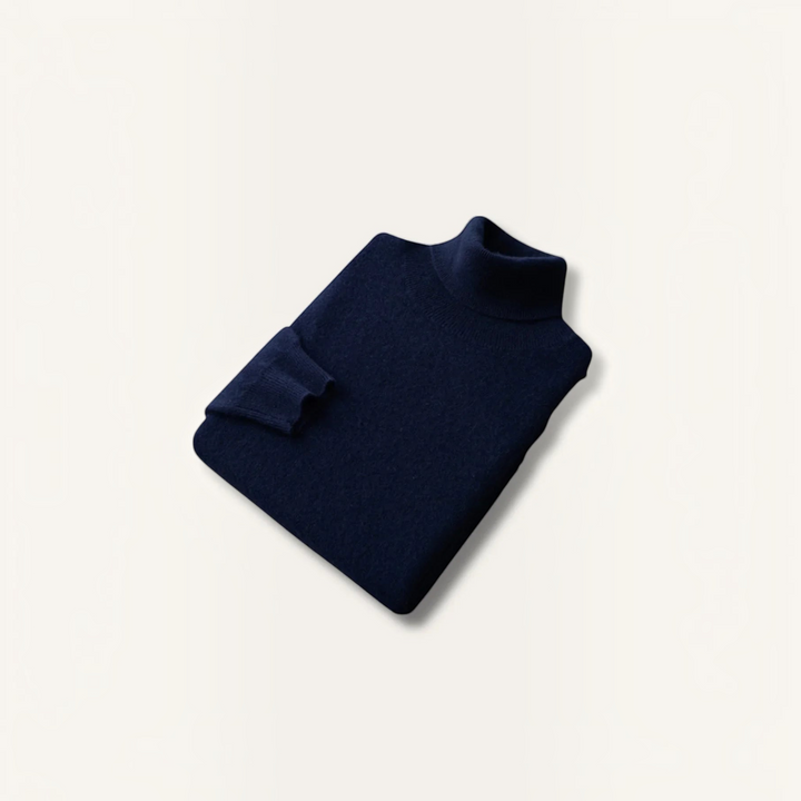 Luna Moda David navy blue turtleneck sweater in soft 100% cashmere with ribbed collar and cuffs