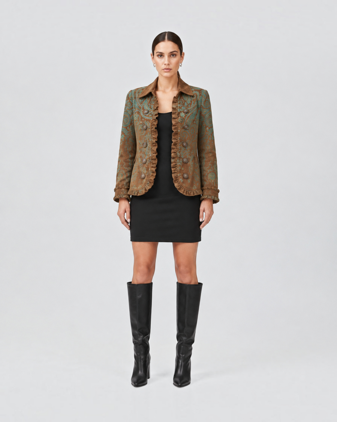 Grace – Cappotto paisley doppiopetto con volant