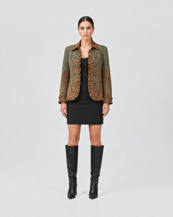 Grace – Cappotto paisley doppiopetto con volant