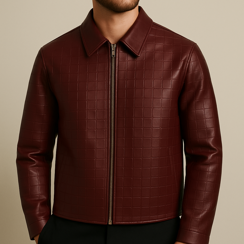 Giacca in Pelle con Stampa Crocodile