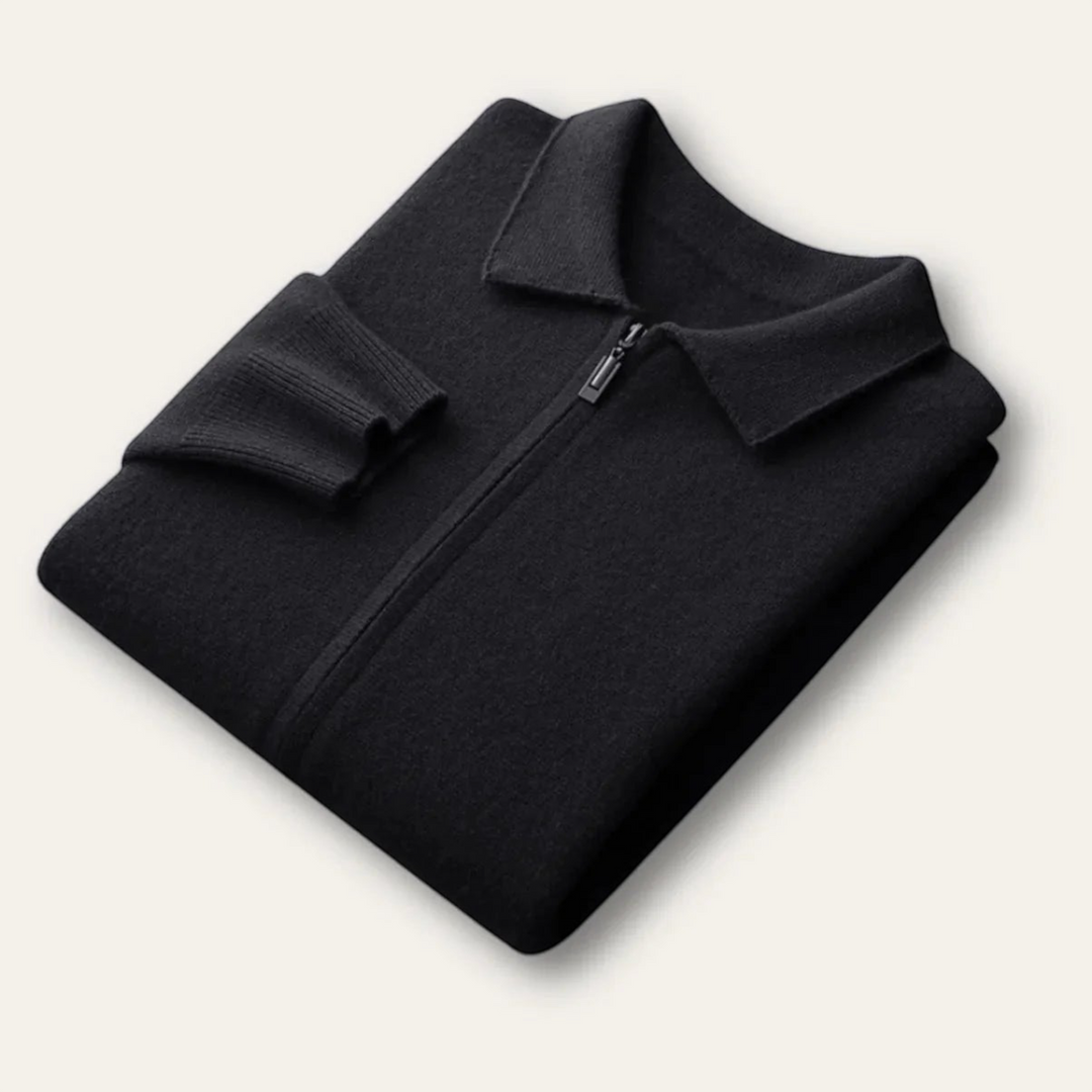 RICCARDO – Cardigan con collo polo in misto nylon e lana