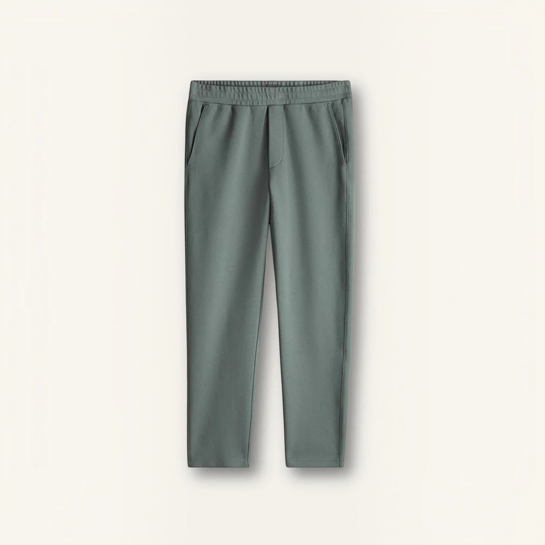 Luna Moda GIACOMO regular fit wide-leg trousers in sage green recycled polyester blend with an elasticated waist.
