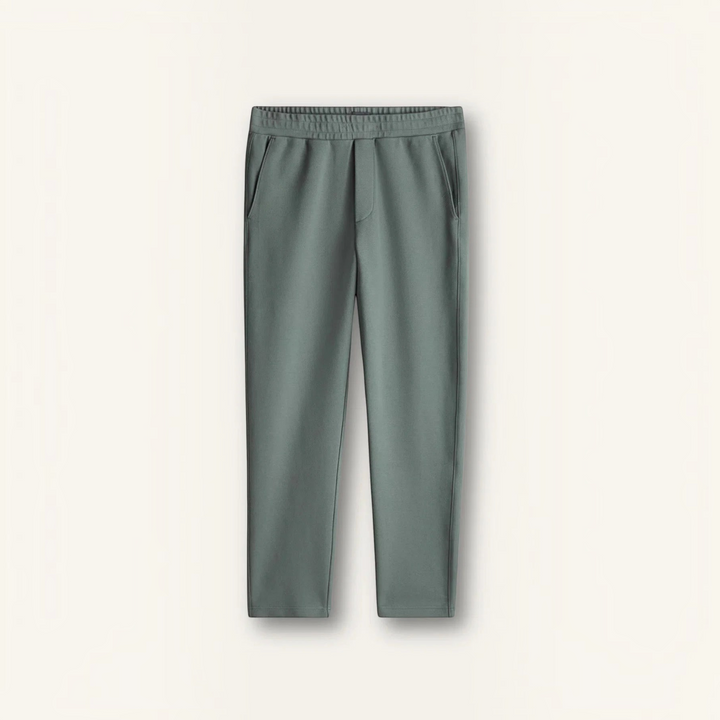Luna Moda GIACOMO regular fit wide-leg trousers in sage green recycled polyester blend with an elasticated waist.