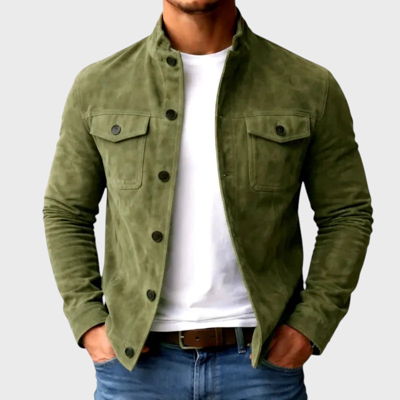 Mattia – Giacca camicia in suede in verde oliva | Luna Moda