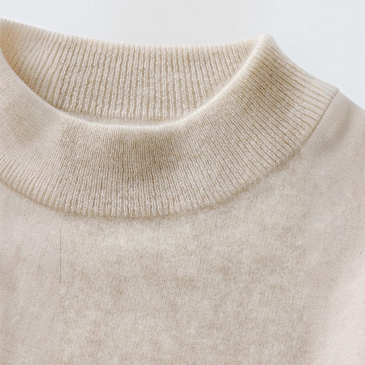 Luna Moda beige cashmere and wool blend sweater featuring a soft ribbed collar and minimalist design