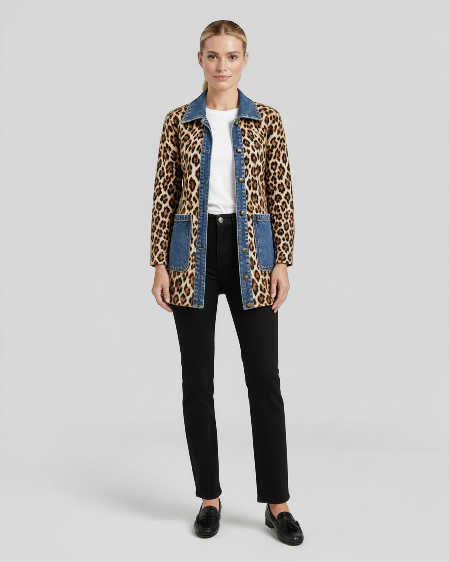 NORA – Giacca lunga con pannello animalier