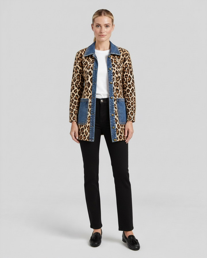 NORA – Giacca lunga con pannello animalier
