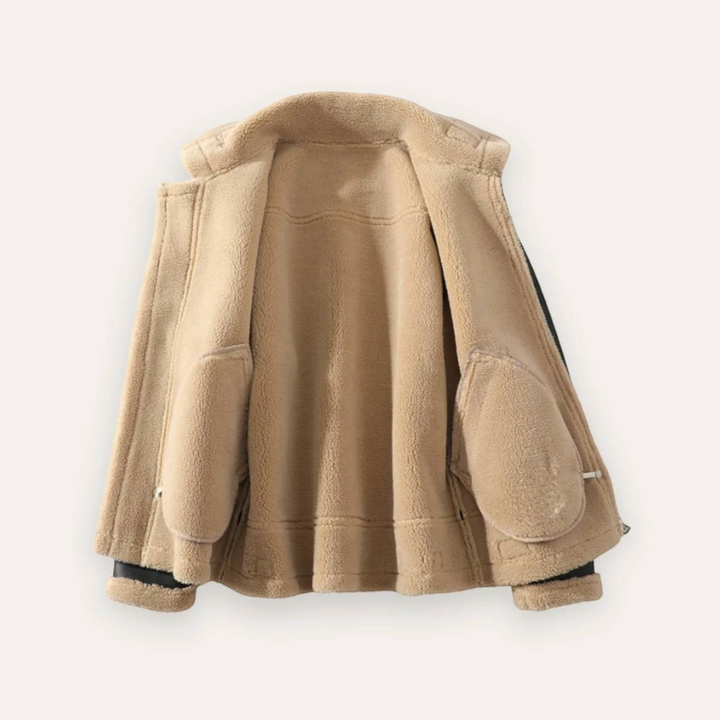 Luna Moda GABRIELE aviator jacket in beige, featuring a soft faux shearling interior lining for premium comfort.