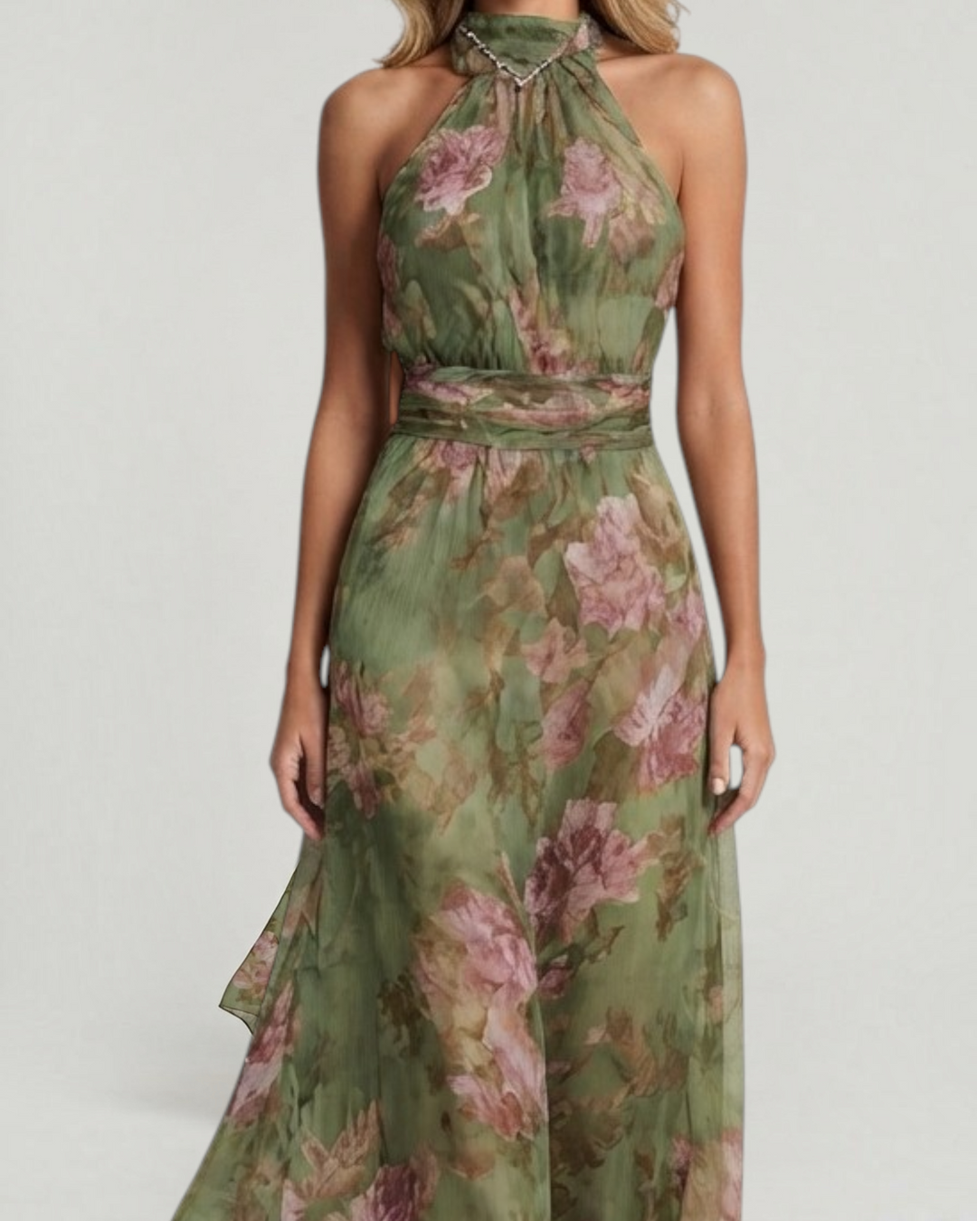 SERELIA – Abito maxi halter con stampa floreale