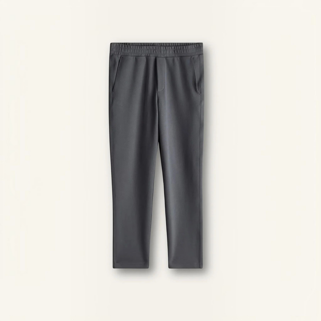 Luna Moda GIACOMO regular fit wide-leg trousers in dark grey recycled polyester blend with a comfortable elastic waist.