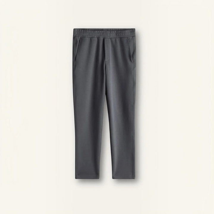 Luna Moda GIACOMO regular fit wide-leg trousers in dark grey recycled polyester blend with a comfortable elastic waist.