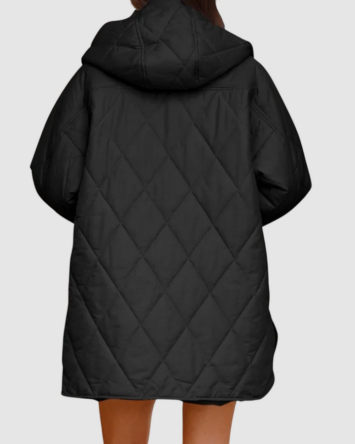 CRISTIANA, cappotto trapuntato con cappuccio, vista posteriore – Luna Moda