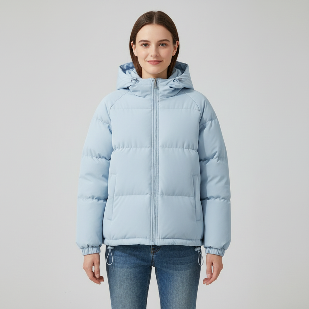 ELIDE, giacca imbottita con cappuccio, indossata – Luna Moda