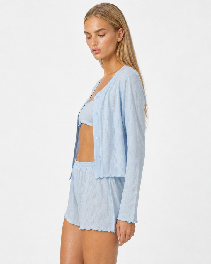 Cloud Nine – Set lounge 3 pezzi con bralette a volant