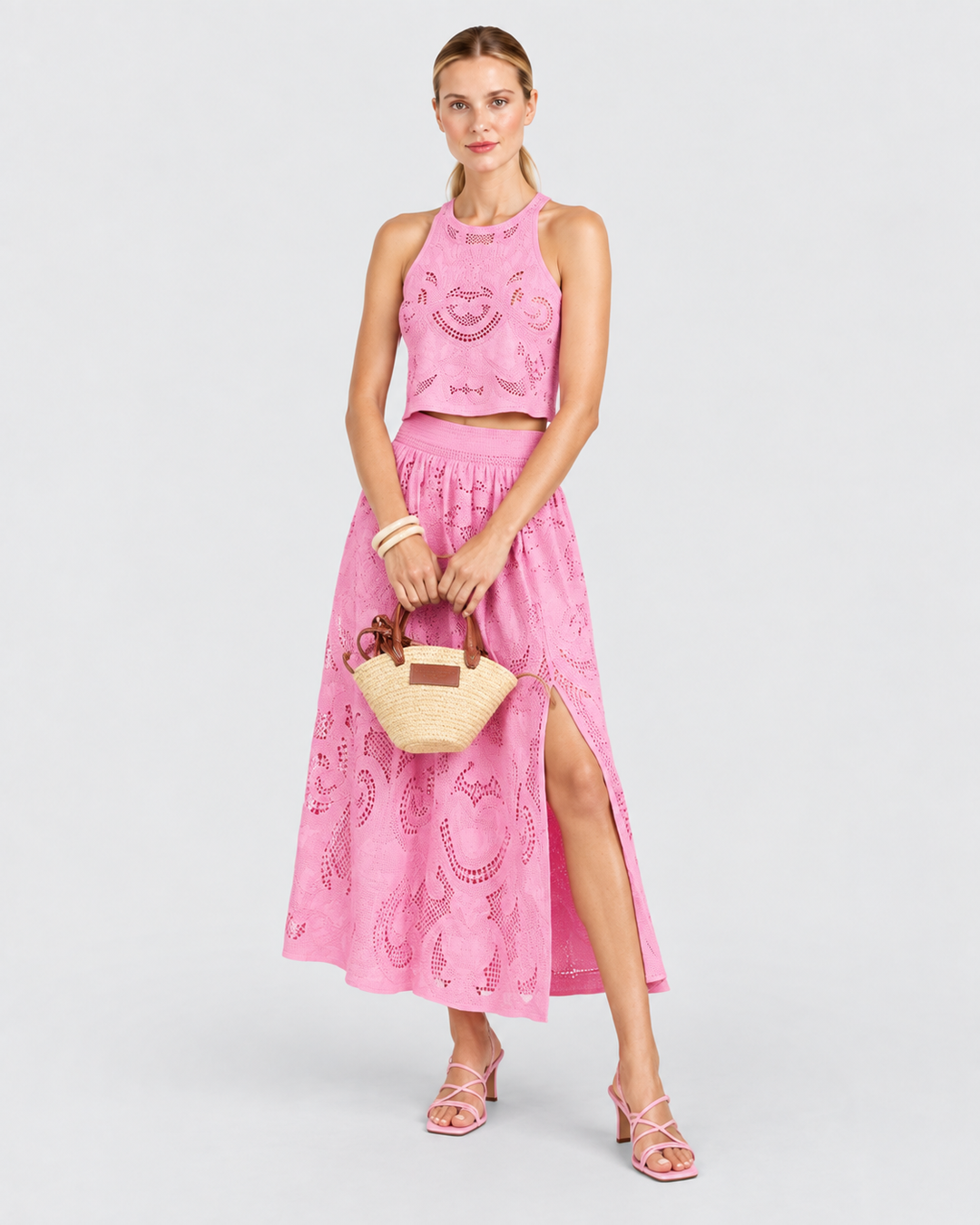 MIRELLA – Completo in pizzo rosa boho