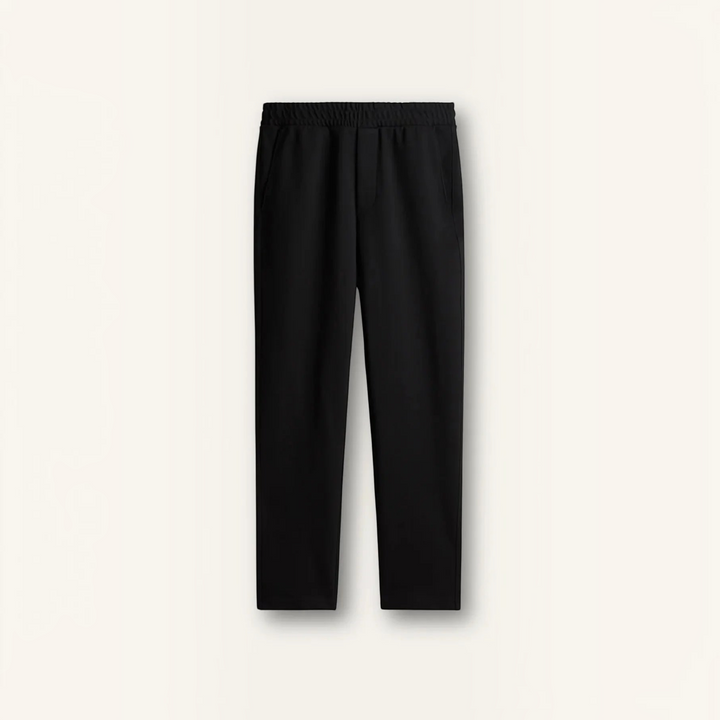 Luna Moda Giacomo black regular fit wide leg trousers with an elasticated waistband and fluid silhouette.