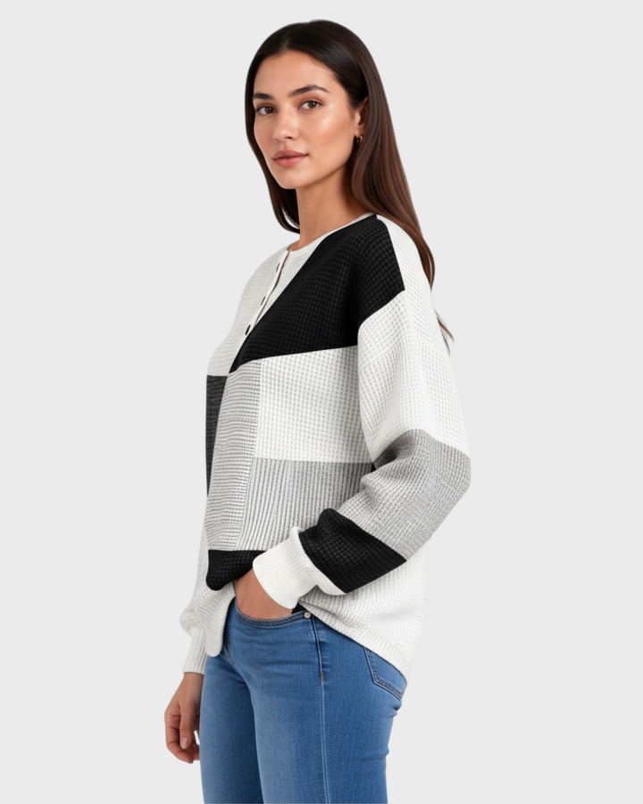 Marcella – Maglia Henley a blocchi in nero | Luna Moda
