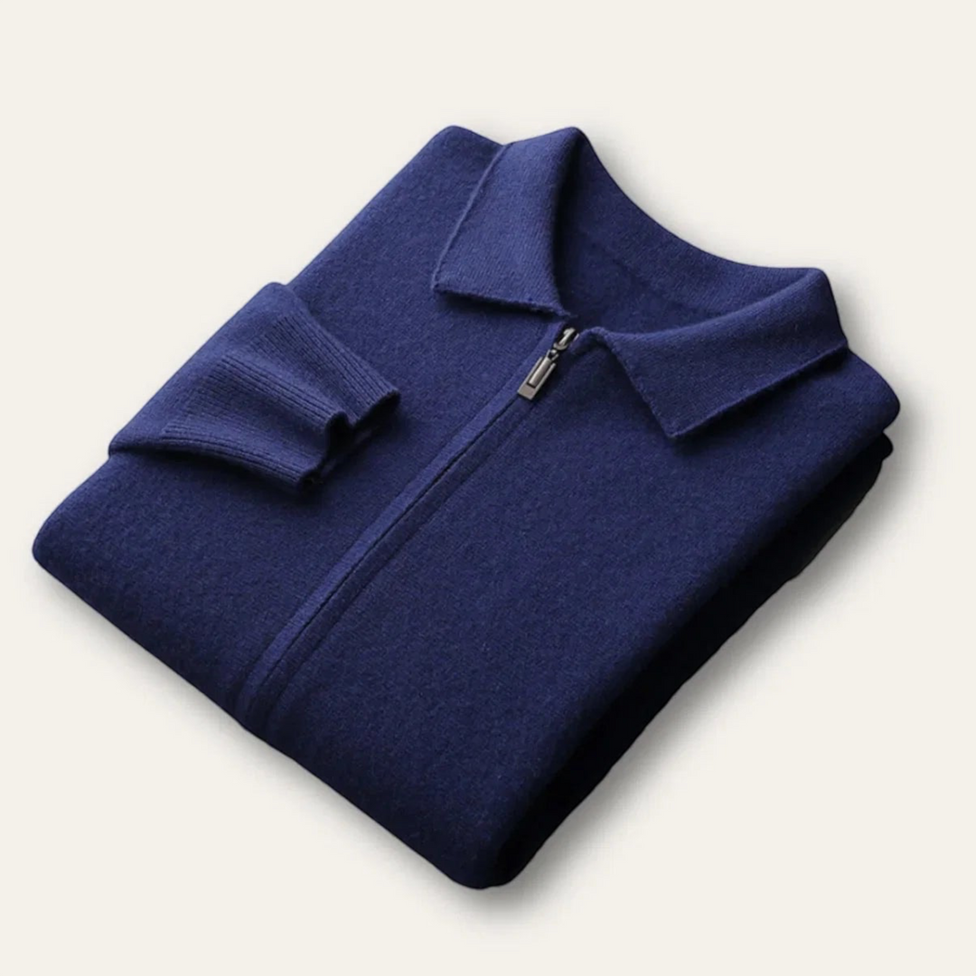 RICCARDO – Cardigan con collo polo in misto nylon e lana