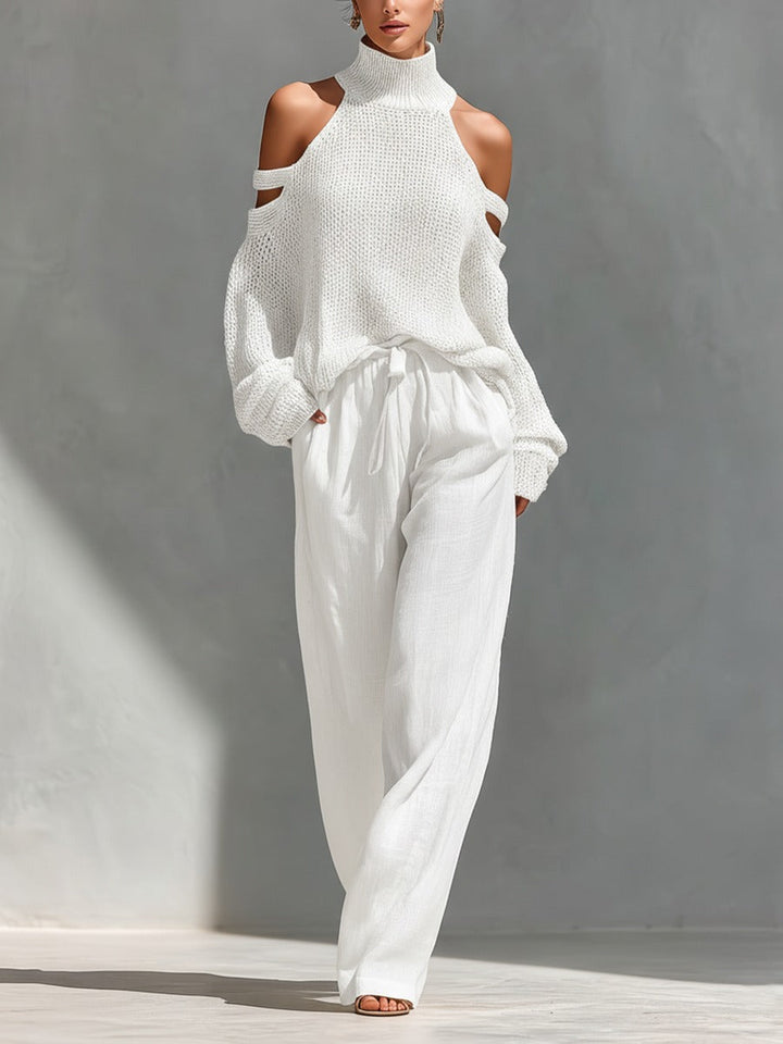 Alessia – Completo off-shoulder con pantaloni palazzo