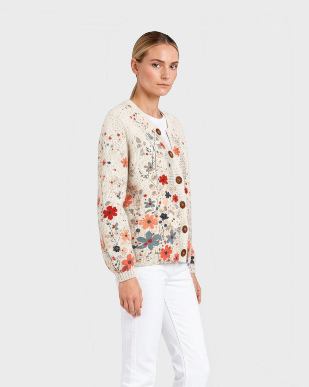 Gabriella – Cardigan con piccoli fiori in bianco | Luna Moda