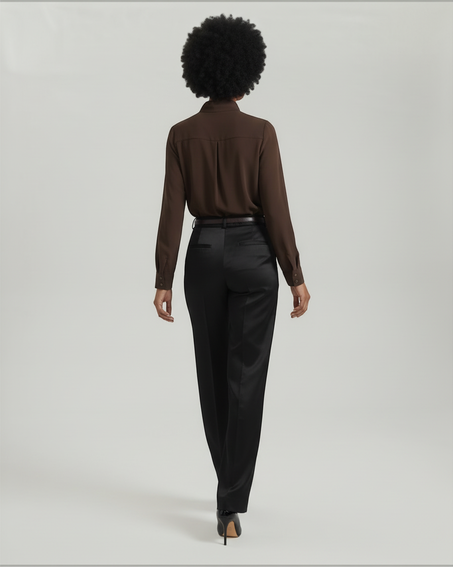 CLOTILDE – Pantaloni palazzo con pieghe frontali e cintura