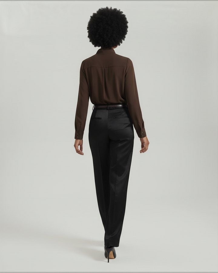 CLOTILDE – Pantaloni palazzo con pieghe frontali e cintura