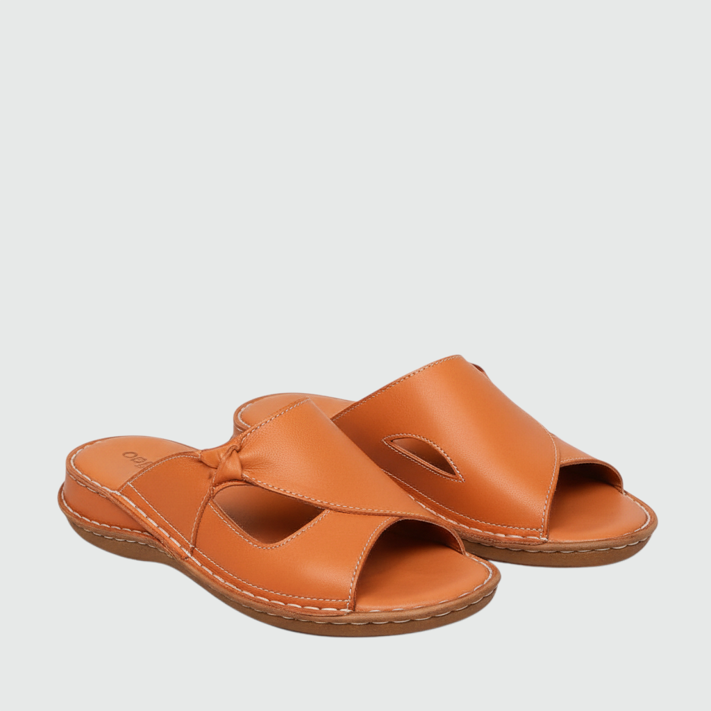 Luna Moda Miriam orthopedic sandals in tan leather with cut-out details and ergonomic non-slip soles.