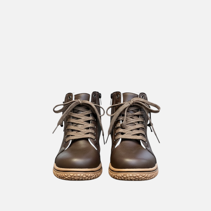 Luna Moda EDUARDA brown leather ankle boots with lace-up front and textured rubber soles