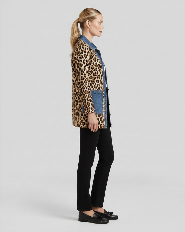 NORA – Giacca lunga con pannello animalier