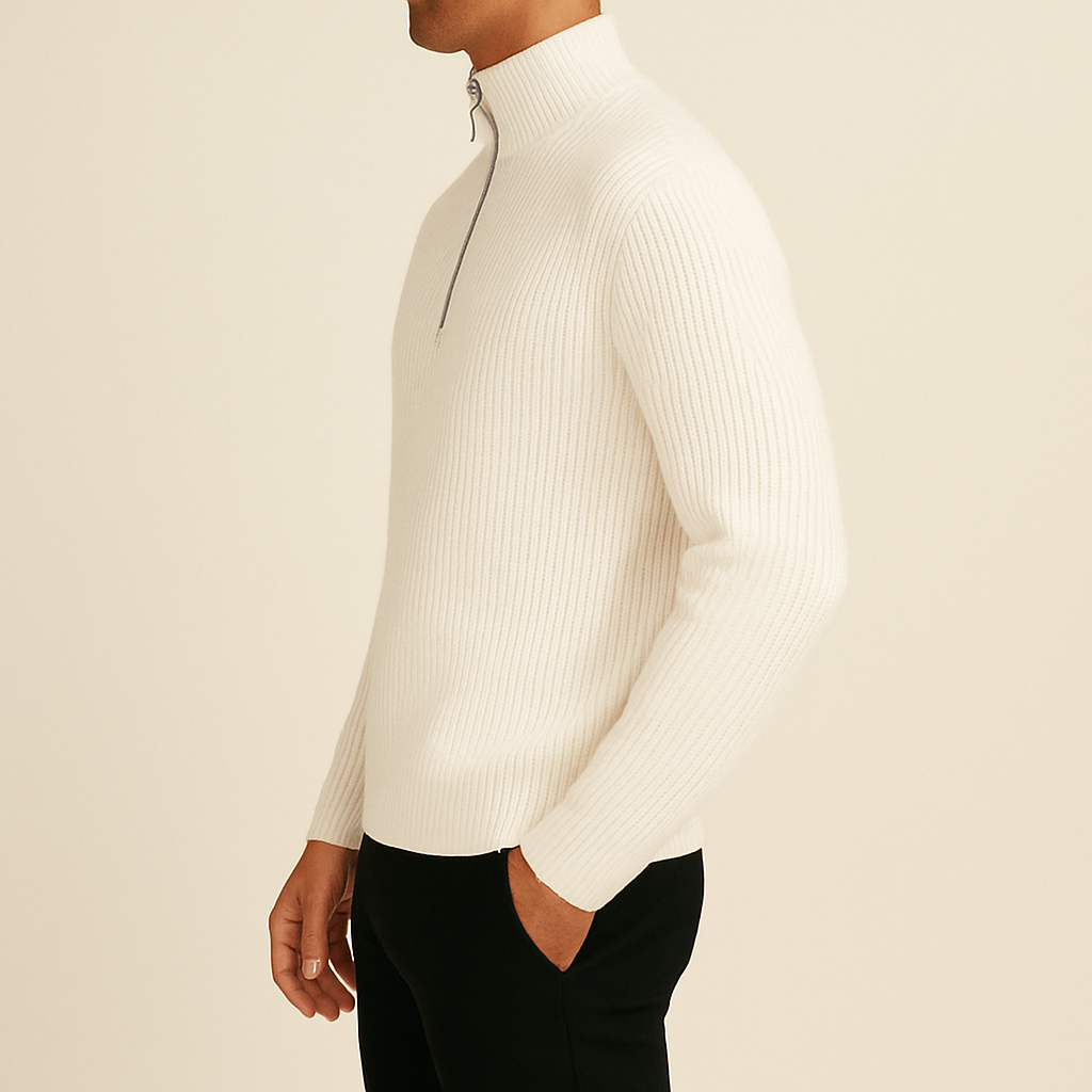 Maglione Mezza Zip a Coste Raffinato