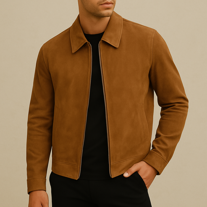 Giacca in Suede Cammello con Zip