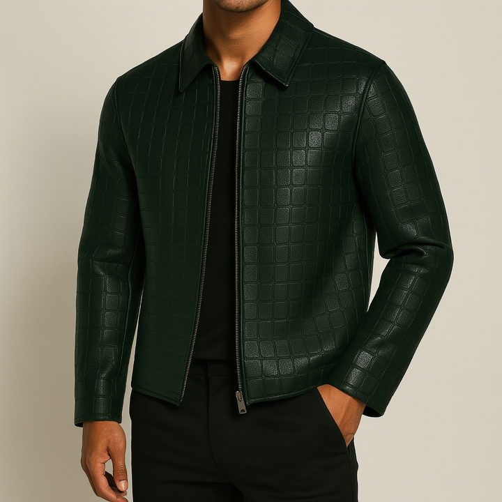 Giacca in Pelle con Stampa Crocodile