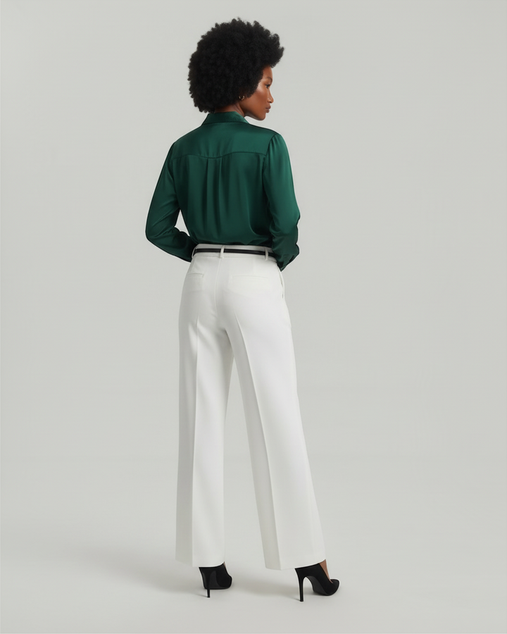 CLOTILDE – Pantaloni palazzo con pieghe frontali e cintura