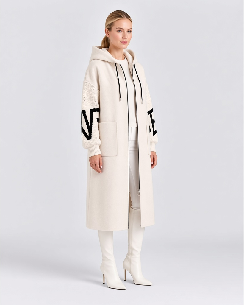 Cappotto LUCIA bianco, vista laterale — LUNA MODA.