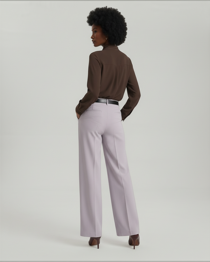 CLOTILDE – Pantaloni palazzo con pieghe frontali e cintura