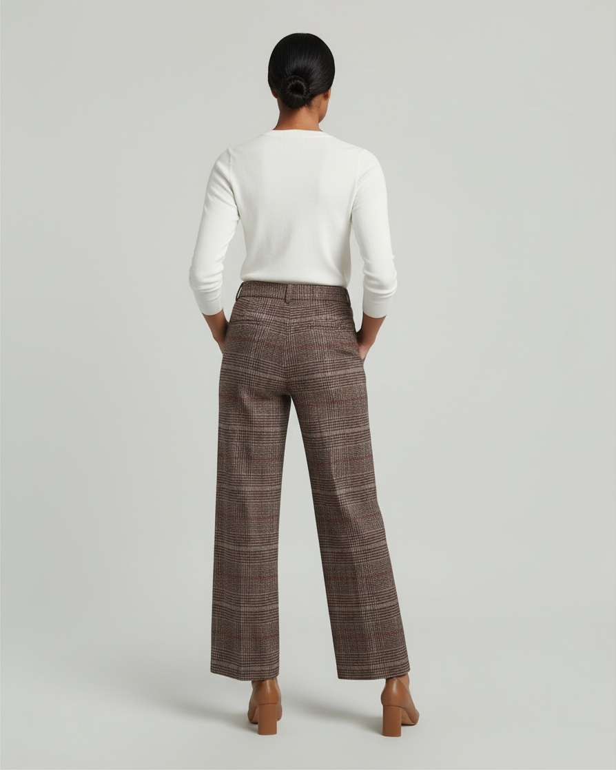 ADELAIDE – Pantaloni a quadri a vita alta e gamba larga