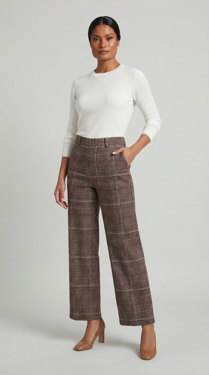 ADELAIDE – Pantaloni a quadri a vita alta e gamba larga