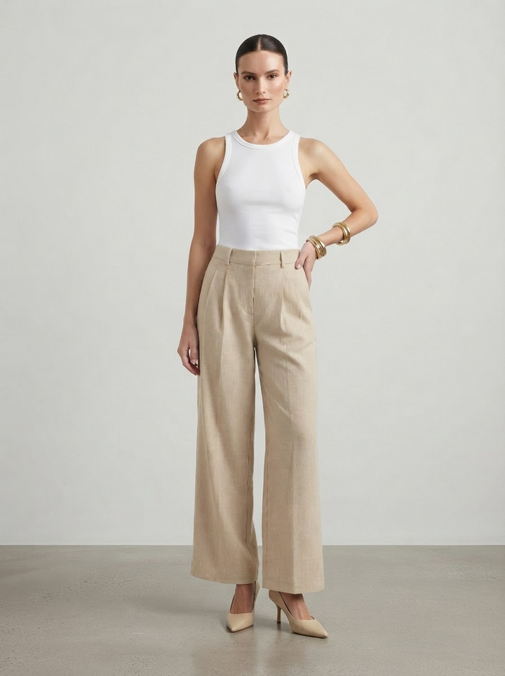 CAROLA – Pantaloni plissettati a vita alta e gamba larga